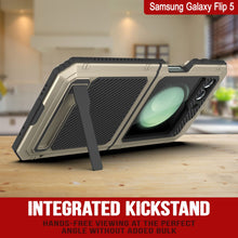 Cargar imagen en el visor de la galería, Funda de metal Galaxy Z Flip5, cubierta resistente de grado militar de armadura completa para el cuerpo duro [Dorado].
