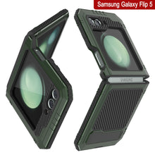 Cargar imagen en el visor de la galería, Carcasa de metal Galaxy Z Flip5, funda de armadura de grado militar resistente, cubierta completa de cuerpo duro [verde oscuro].
