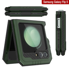 Cargar imagen en el visor de la galería, Carcasa de metal Galaxy Z Flip5, funda de armadura de grado militar resistente, cubierta completa de cuerpo duro [verde oscuro].
