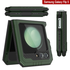 Carcasa de metal Galaxy Z Flip5, funda de armadura de grado militar resistente, cubierta completa de cuerpo duro [verde oscuro].