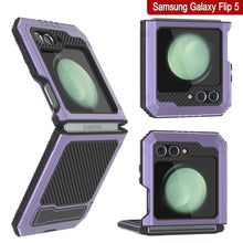 Cargar imagen en el visor de la galería, Carcasa de metal para Galaxy Z Flip 5, cubierta de armadura resistente de grado militar, cuerpo completo y resistente [Morado].
