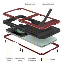 Load image into Gallery viewer, Funda de metal Galaxy Z Flip5, resistente militar de grado de armadura, cubierta dura de cuerpo completo [Roja].
