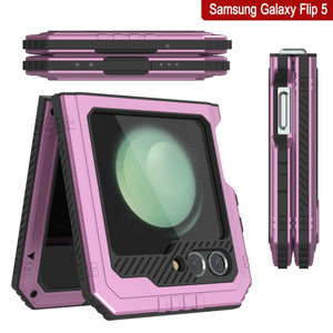 Funda Galaxy Z Flip5 de Metal, Cubierta de Alta Resistencia de Grado Militar, Cuerpo Completo, Dura [Rosa]