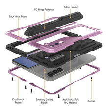 Cargar imagen en el visor de la galería, Funda de metal para Galaxy Z Fold6, carcasa de armadura de grado militar resistente, carcasa rígida de cuerpo completo [rosa]
