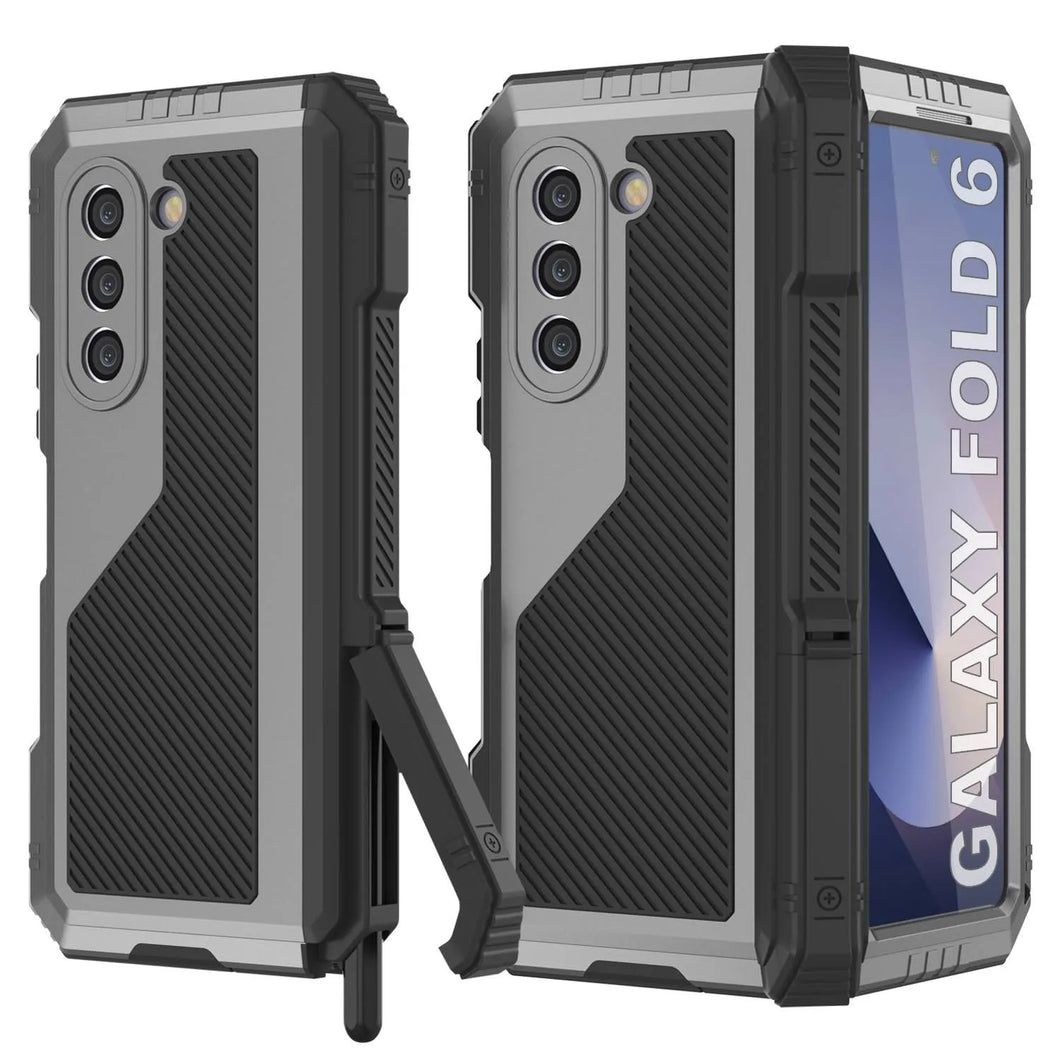 Funda de metal para Galaxy Z Fold6, carcasa de armadura de grado militar resistente, carcasa rígida de cuerpo completo [plateada]