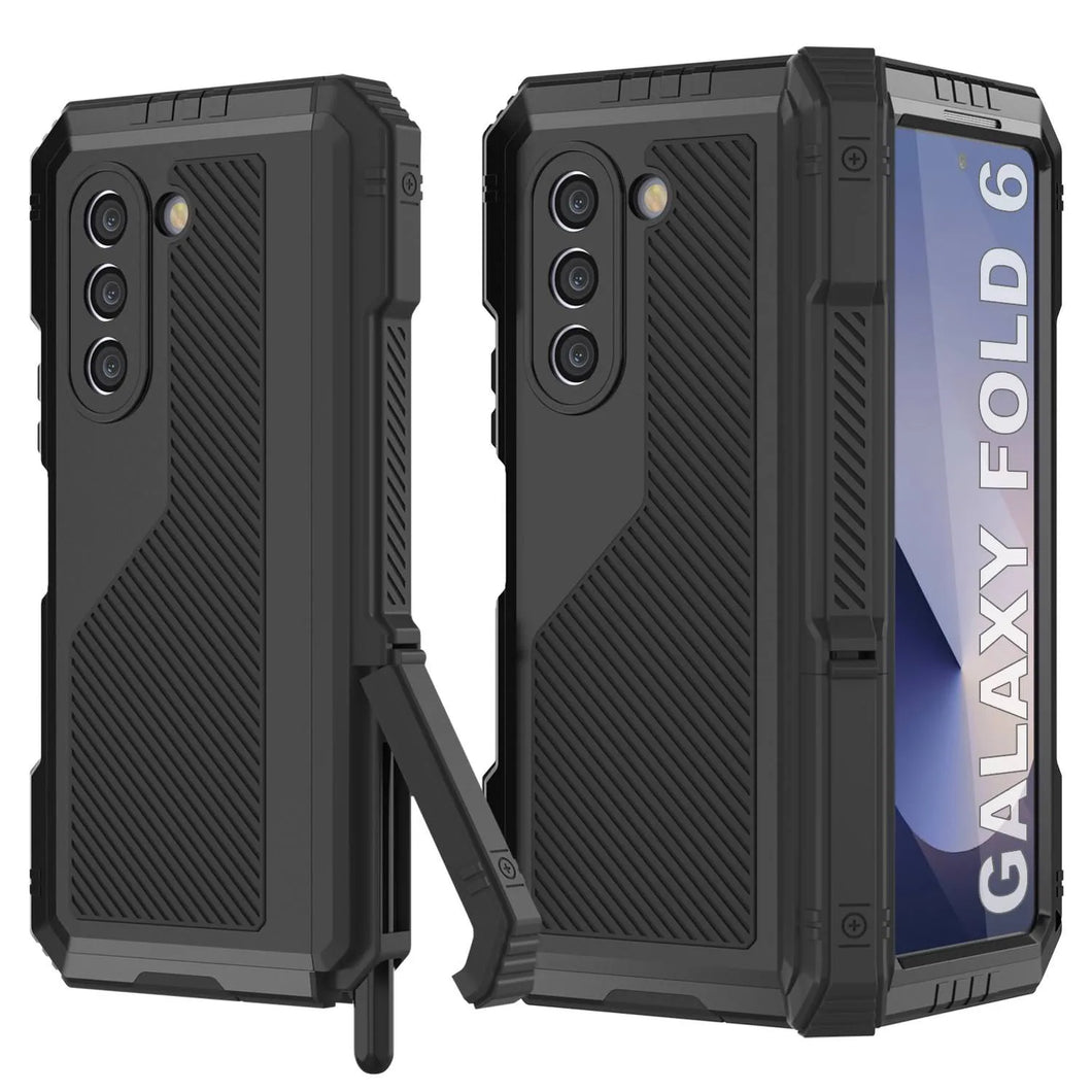 Funda de metal para Galaxy Z Fold6, carcasa de armadura de grado militar resistente, carcasa rígida de cuerpo completo [negra]