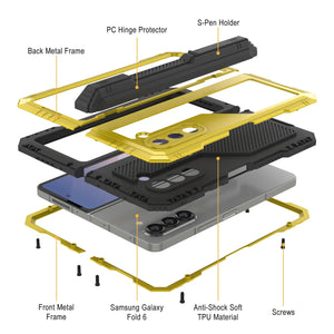 Funda de metal para Galaxy Z Fold6, carcasa de armadura de grado militar resistente, carcasa rígida de cuerpo completo [neón]