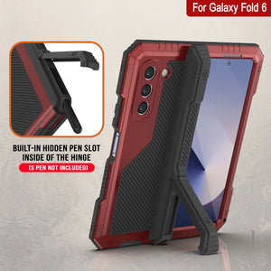 Funda de metal para Galaxy Z Fold6, carcasa de armadura de grado militar resistente, carcasa rígida de cuerpo completo [roja]