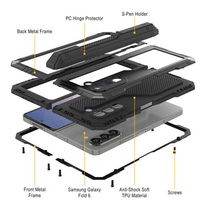 Funda de metal para Galaxy Z Fold6, carcasa de armadura de grado militar resistente, carcasa rígida de cuerpo completo [negra]