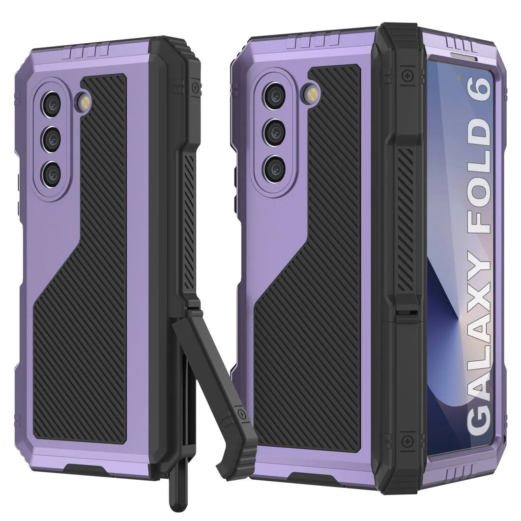 Funda de metal para Galaxy Z Fold6, carcasa de armadura de grado militar resistente, carcasa rígida de cuerpo completo [morado]