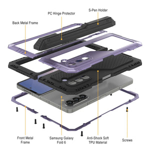 Funda de metal para Galaxy Z Fold6, carcasa de armadura de grado militar resistente, carcasa rígida de cuerpo completo [morado]