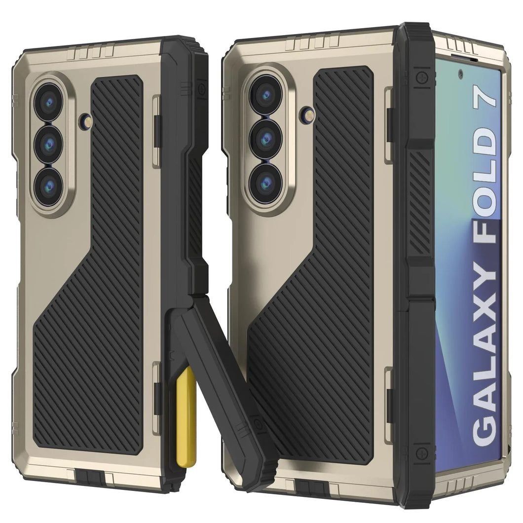 Case de metal Galaxy Z Fold7, cubierta de armadura de grado militar de alta resistencia Cuerpo completo Hard [oro]