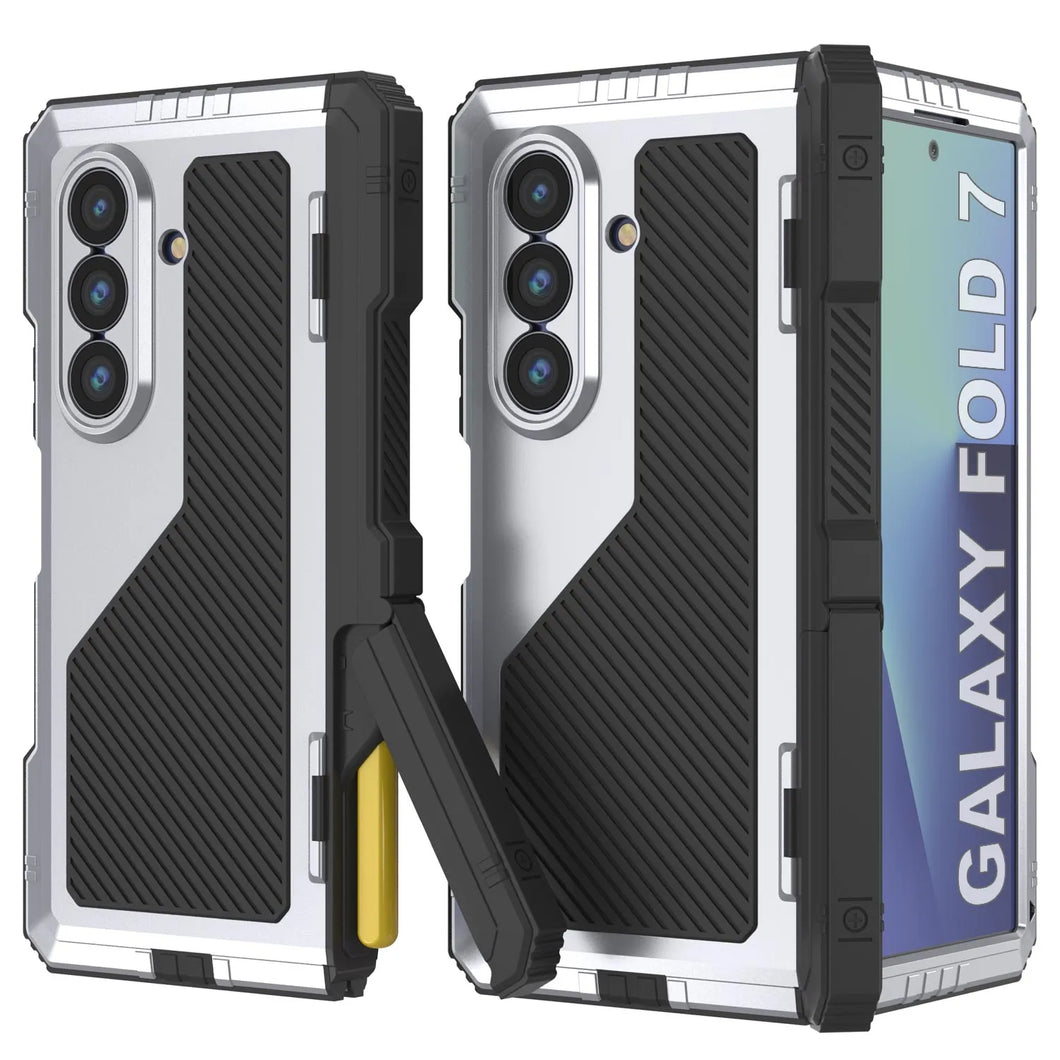 Case de metal Galaxy Z Fold7, cubierta de armadura de grado militar de servicio pesado cuerpo duro [blanco]