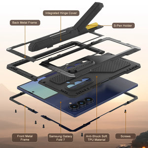 Case de metal Galaxy Z Fold7, cubierta de armadura de grado militar de servicio pesado cuerpo duro [negro]