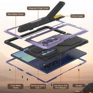 Case de metal Galaxy Z Fold7, cubierta de armadura de grado militar de servicio pesado cuerpo duro [púrpura]
