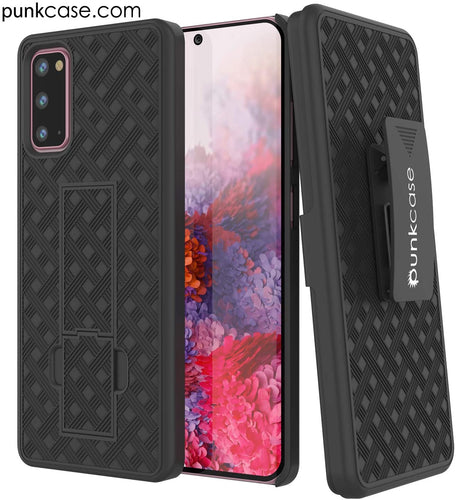 Punkcase Galaxy S20 Case With Screen Protector, Holster Belt Clip [Black] (Color in image: Black)