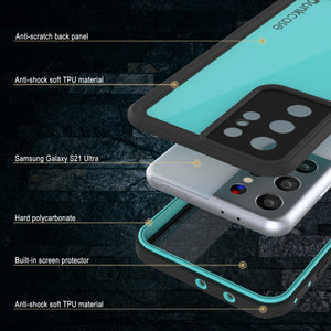 Galaxy S22 Ultra Waterproof Case PunkCase StudStar Teal Thin 6.6ft Underwater IP68 Shock/Snow Proof (Color in image: black)