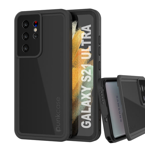 Galaxy S22 Ultra Waterproof Case PunkCase StudStar Black Thin 6.6ft Underwater IP68 Shock/Snow Proof (Color in image: black)