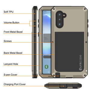 Galaxy Note 10  Case, PUNKcase Metallic Gold Shockproof  Slim Metal Armor Case [Gold] (Color in image: silver)