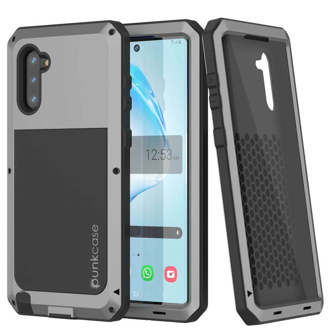 Galaxy Note 10  Case, PUNKcase Metallic Silver Shockproof  Slim Metal Armor Case [Silver] (Color in image: silver)