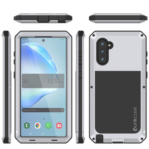 Galaxy Note 10  Case, PUNKcase Metallic White Shockproof  Slim Metal Armor Case [White] (Color in image: red)