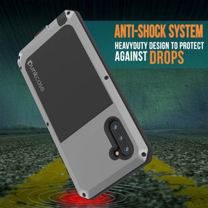 Galaxy Note 10  Case, PUNKcase Metallic Silver Shockproof  Slim Metal Armor Case [Silver] (Color in image: neon)
