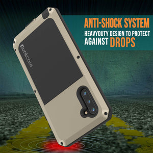 Galaxy Note 10  Case, PUNKcase Metallic Gold Shockproof  Slim Metal Armor Case [Gold] (Color in image: neon)