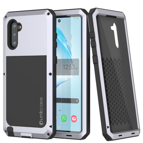 Galaxy Note 10  Case, PUNKcase Metallic White Shockproof  Slim Metal Armor Case [White] (Color in image: white)