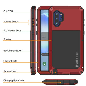 Galaxy Note 10+ Plus  Case, PUNKcase Metallic Red Shockproof  Slim Metal Armor Case [Red] (Color in image: silver)