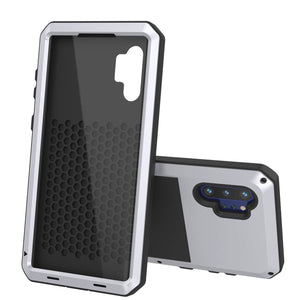 Galaxy Note 10+ Plus  Case, PUNKcase Metallic White Shockproof  Slim Metal Armor Case [White] 