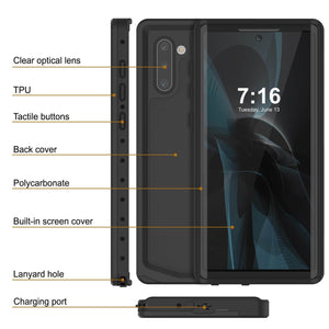 Galaxy Note 10 Waterproof Case, Punkcase Studstar Black Thin Armor Cover (Color in image: pink)