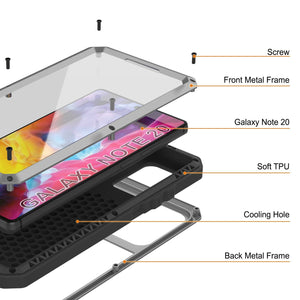 Galaxy Note 20  Case, PUNKcase Metallic Silver Shockproof  Slim Metal Armor Case [Silver] (Color in image: neon)