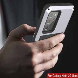 Galaxy Note 20 Ultra  Case, PUNKcase Metallic White Shockproof  Slim Metal Armor Case [White] (Color in image: red)