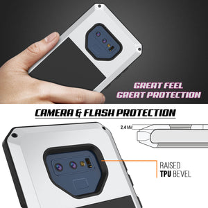 Galaxy Note 9  Case, PUNKcase Metallic White Shockproof  Slim Metal Armor Case [White] (Color in image: silver)