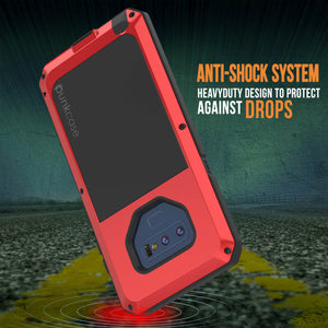 Galaxy Note 9  Case, PUNKcase Metallic Red Shockproof  Slim Metal Armor Case [Red] (Color in image: neon)