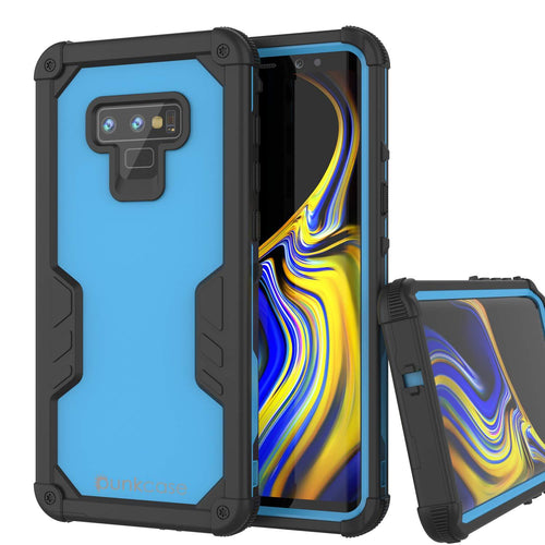 Punkcase Galaxy Note 9 Waterproof Case [Navy Seal Extreme Series] Armor Cover W/ Built In Screen Protector [Light Blue] (Color in image: Light Blue)