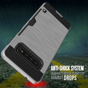 Galaxy S10 Case, PUNKcase [SLOT Series] [Slim Fit] Dual-Layer Armor Cover w/Integrated Anti-Shock System, Credit Card Slot [Silver] (Color in image: Grey)
