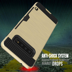 Galaxy S10 Case, PUNKcase [SLOT Series] [Slim Fit] Dual-Layer Armor Cover w/Integrated Anti-Shock System, Credit Card Slot [Gold] (Color in image: Grey)