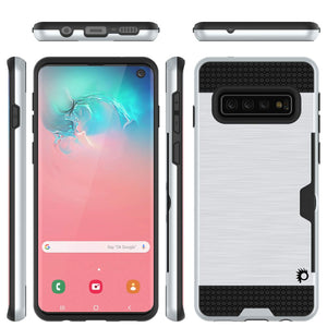 Galaxy S10 Case, PUNKcase [SLOT Series] [Slim Fit] Dual-Layer Armor Cover w/Integrated Anti-Shock System, Credit Card Slot [White] (Color in image: Navy)