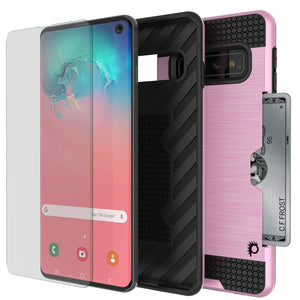 Galaxy S10 Case, PUNKcase [SLOT Series] [Slim Fit] Dual-Layer Armor Cover w/Integrated Anti-Shock System, Credit Card Slot [Pink] (Color in image: Black)
