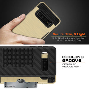 Galaxy S10 Case, PUNKcase [SLOT Series] [Slim Fit] Dual-Layer Armor Cover w/Integrated Anti-Shock System, Credit Card Slot [Gold] (Color in image: Black)