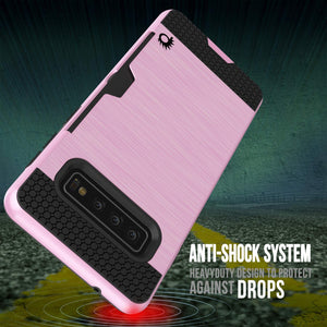 Galaxy S10 Case, PUNKcase [SLOT Series] [Slim Fit] Dual-Layer Armor Cover w/Integrated Anti-Shock System, Credit Card Slot [Pink] (Color in image: Grey)