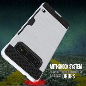 Galaxy S10 Case, PUNKcase [SLOT Series] [Slim Fit] Dual-Layer Armor Cover w/Integrated Anti-Shock System, Credit Card Slot [White] (Color in image: Grey)