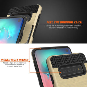Galaxy S10 Case, PUNKcase [SLOT Series] [Slim Fit] Dual-Layer Armor Cover w/Integrated Anti-Shock System, Credit Card Slot [Gold] (Color in image: White)