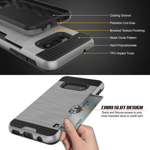 Galaxy S10e Case, PUNKcase [SLOT Series] [Slim Fit] Dual-Layer Armor Cover w/Integrated Anti-Shock System, Credit Card Slot [Silver] (Color in image: Gold)