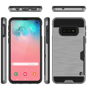 Galaxy S10e Case, PUNKcase [SLOT Series] [Slim Fit] Dual-Layer Armor Cover w/Integrated Anti-Shock System, Credit Card Slot [Silver] (Color in image: Navy)
