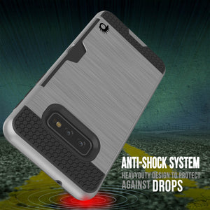 Galaxy S10e Case, PUNKcase [SLOT Series] [Slim Fit] Dual-Layer Armor Cover w/Integrated Anti-Shock System, Credit Card Slot [Silver] (Color in image: Grey)