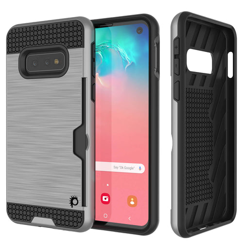 Galaxy S10e Case, PUNKcase [SLOT Series] [Slim Fit] Dual-Layer Armor Cover w/Integrated Anti-Shock System, Credit Card Slot [Silver] (Color in image: Silver)
