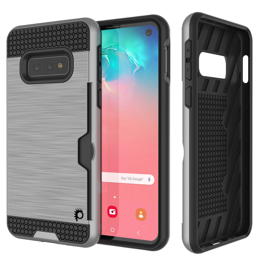 Galaxy S10e Case, PUNKcase [SLOT Series] [Slim Fit] Dual-Layer Armor Cover w/Integrated Anti-Shock System, Credit Card Slot [Silver] (Color in image: Silver)