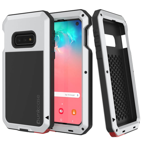 Galaxy S10e Metal Case, Heavy Duty Military Grade Rugged Armor Cover [White] (Color in image: White)